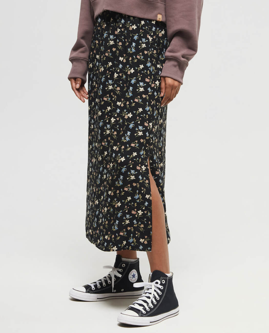 Midi-Length Crepe Slitted Skirt